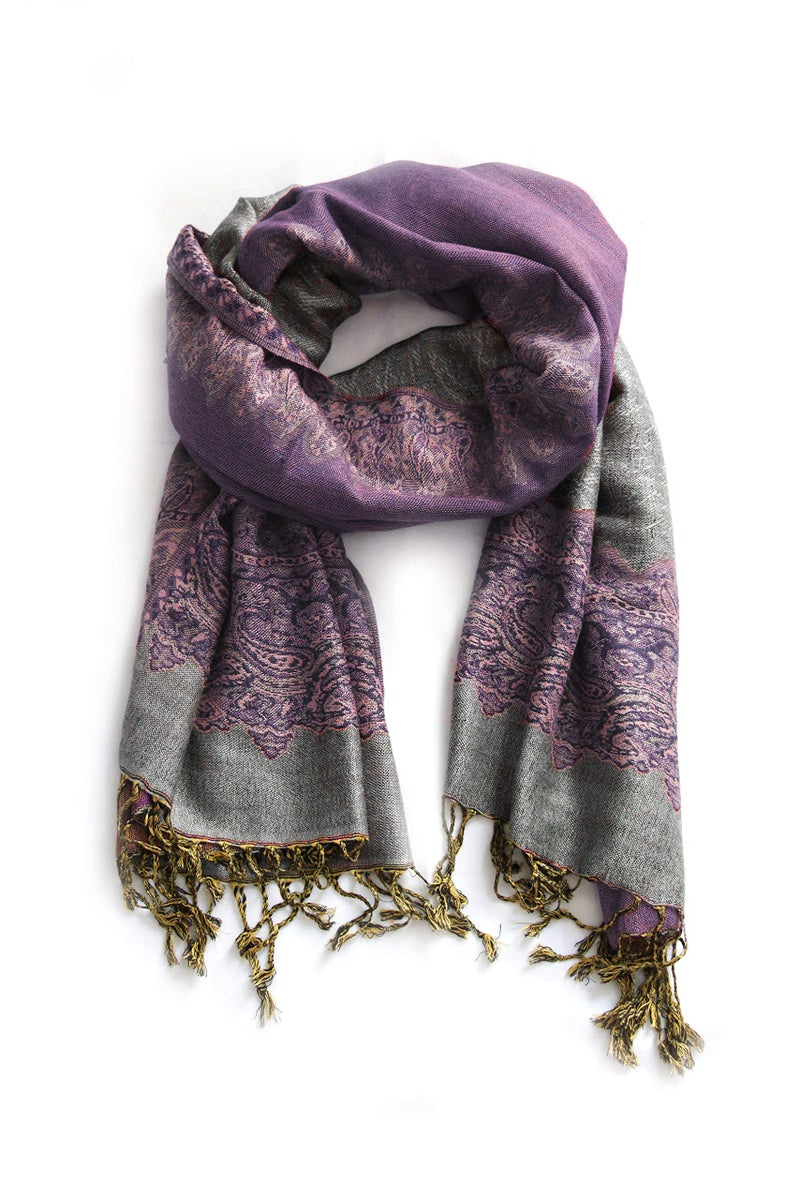 Sakkas Border Pattern Layered Reversible Woven Pashmina Shawl Scarf Wrap Stole - Black Ivory - Image 3